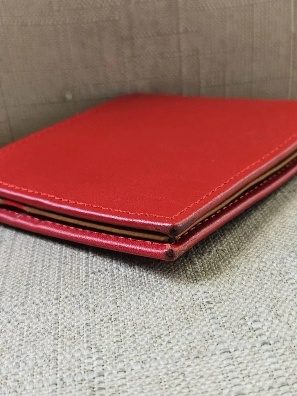 Genuine Leather Wallet Red/Brown Bifold Multiple Compartment for Cards Handmade